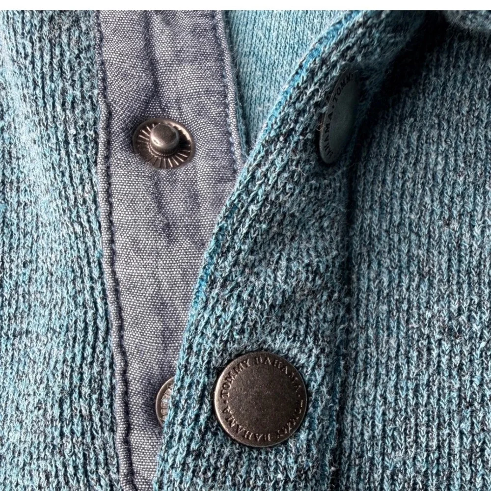 Tommy Bahama Reversible Quarter Snap Pullover Mens Large Teal Blue Mock Neck L/G